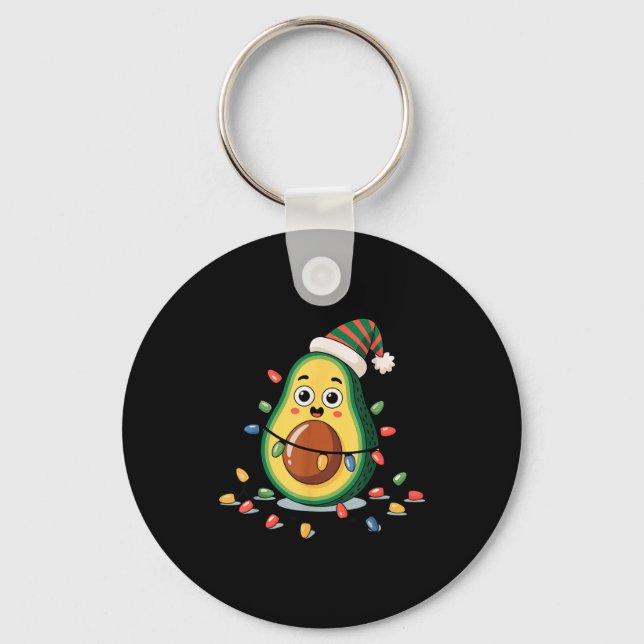 Lighting Avocado Ugly Christmas Sweater Guacamole  Keychain (Front)