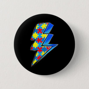 Lighting Bolt Puzzle Autism Awareness Day Support Button