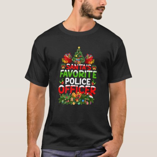 Lighting Christmas Santas Favorite Police Officer T_Shirt