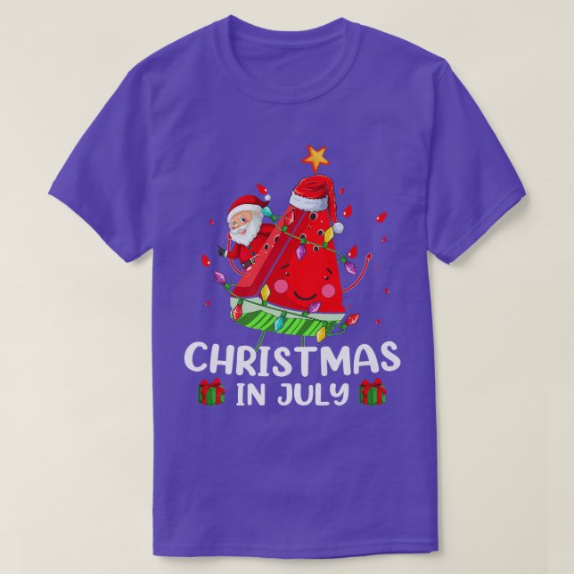 Lighting Santa Watermelon Xmas Tree Summer Christm T-Shirt (Design Front)