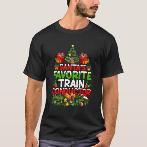 Lighting SantaS Favorite Train Conductor T_Shirt