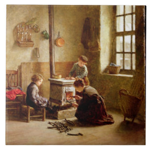 Lighting the Stove, 1886 (oil on panel) Ceramic Tile