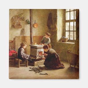 Lighting the Stove, 1886 (oil on panel) Magnet