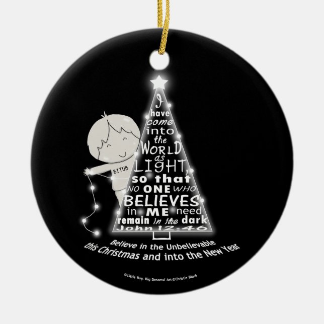 Lighting the Tree Ceramic Ornament (Front)