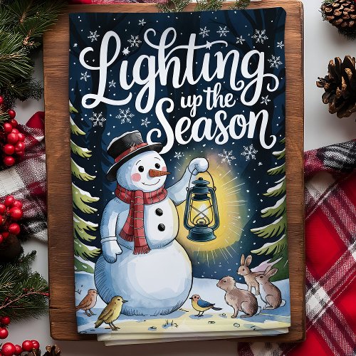 Lighting Up The Season Snowman Christmas Kitchen Towel