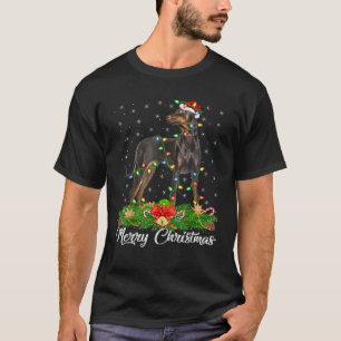 Lighting Xmas Matching Santa Hat Doberman Pinscher T-Shirt