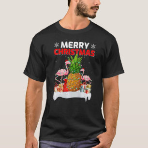 Lighting Xmas Santa Hat Flamingo Pineapple Merry C T-Shirt