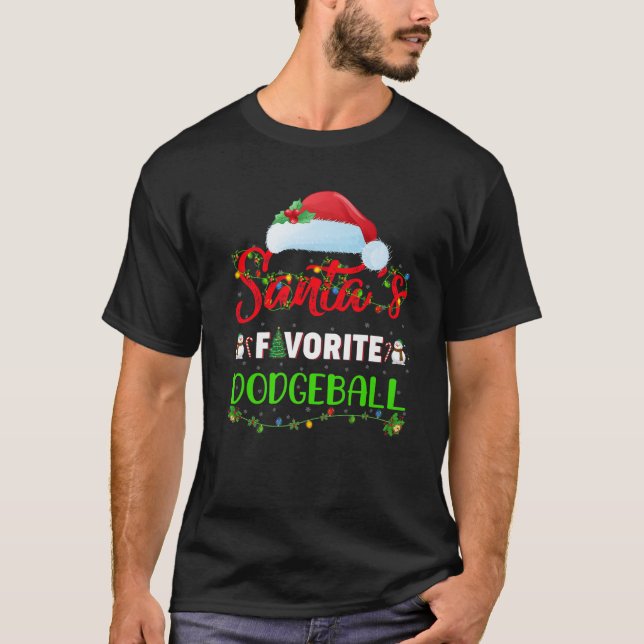 Lighting Xmas Santa's Favorite Dodgeball Christmas T-Shirt (Front)