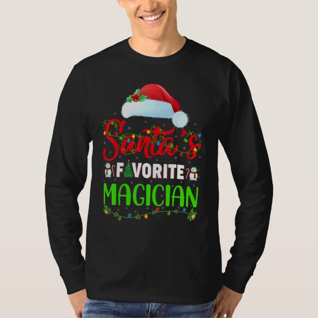 Lighting Xmas Santa's Favorite Magician Christmas T-Shirt (Front)