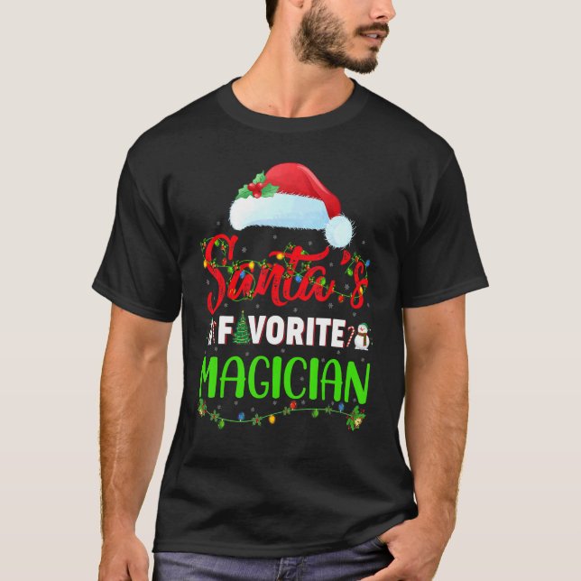 Lighting Xmas Santa's Favorite Magician Christmas T-Shirt (Front)