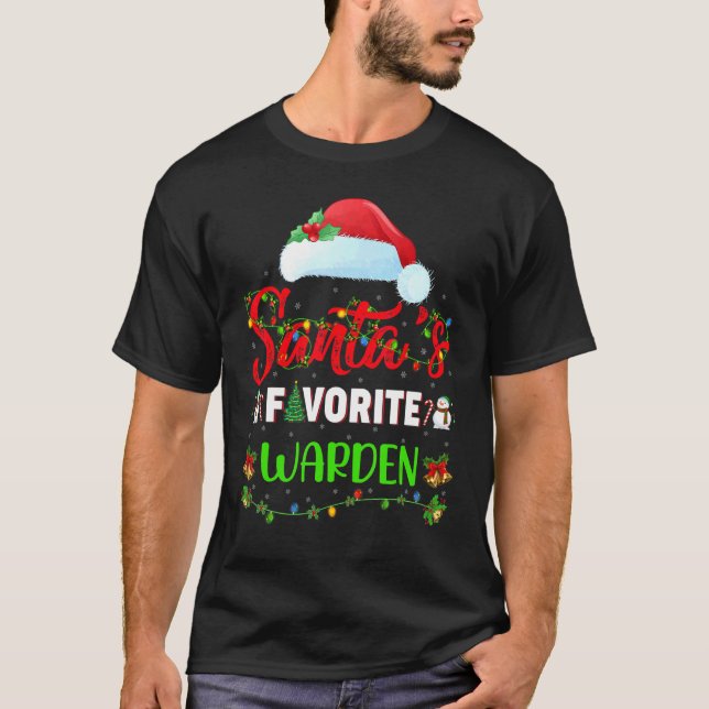 Lighting Xmas Santa's Favorite Warden Christmas T-Shirt (Front)
