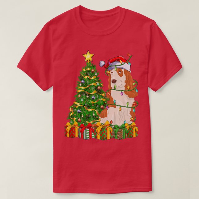 Lighting Xmas Tree Matching Santa Cocker Spaniel C T-Shirt (Design Front)