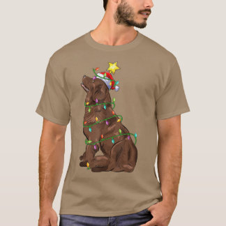 Lighting Xmas Tree Matching Santa Newfoundland Dog T-Shirt