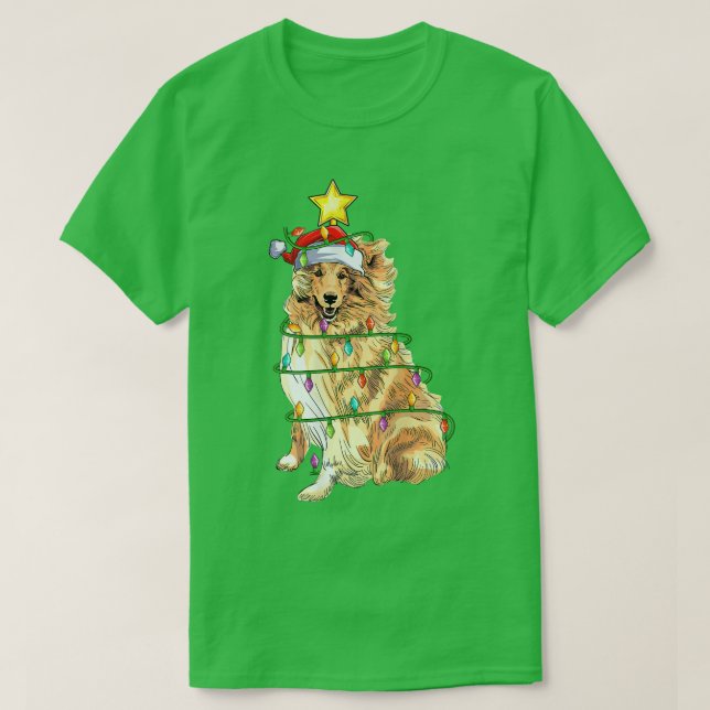Lighting Xmas Tree Matching Santa Rough Collie Chr T-Shirt (Design Front)
