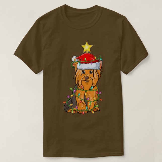 Lighting Xmas Tree Matching Yorkshire Terrier Chri T-Shirt (Design Front)