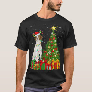 Lighting Xmas Tree Santa Hat Brittany Spaniel Dog T-Shirt