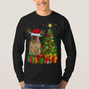 Lighting Xmas Tree Santa Hat Brussels Griffon Dog  T-Shirt