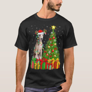 Lighting Xmas Tree Santa Hat Italian Greyhound Dog T-Shirt