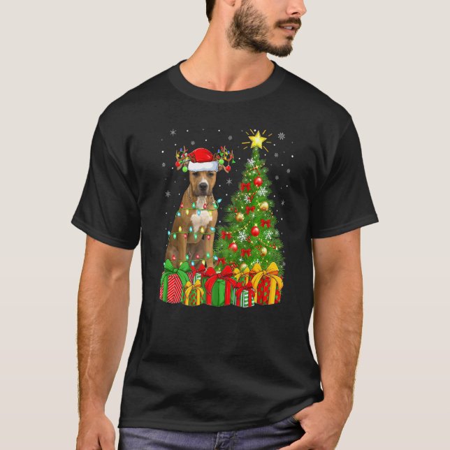 Lighting Xmas Tree Staffordshire Bull Terrier Dog  T-Shirt (Front)