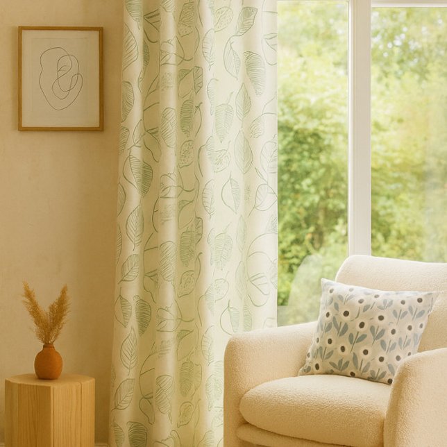 Lightleaf Flow Leafy Green Off-White Blackout Curtains (Creator Uploaded)