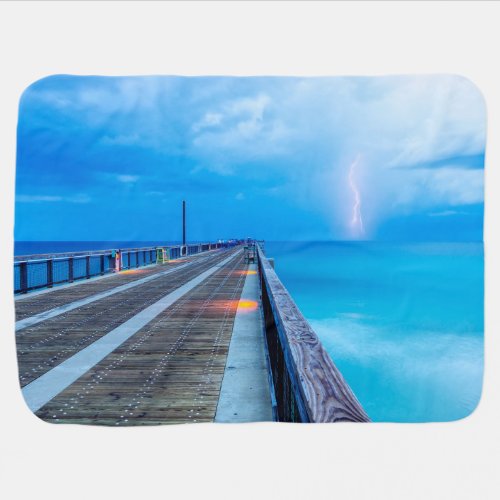Lightning At Navarre Beach Pier Baby Blanket