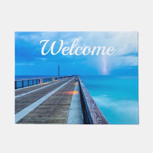 Lightning At Navarre Beach Pier Doormat