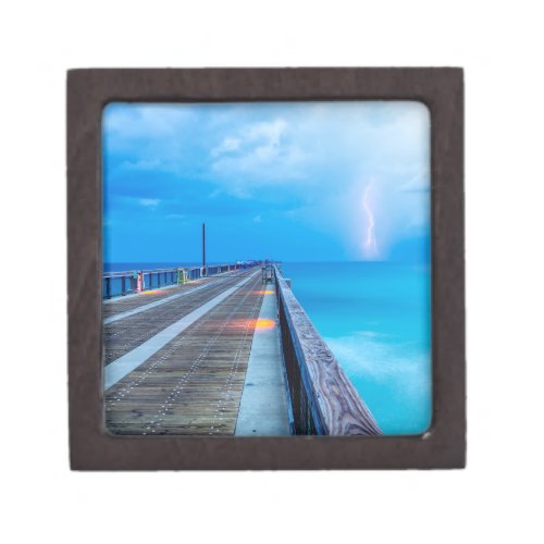 Lightning At Navarre Beach Pier Gift Box