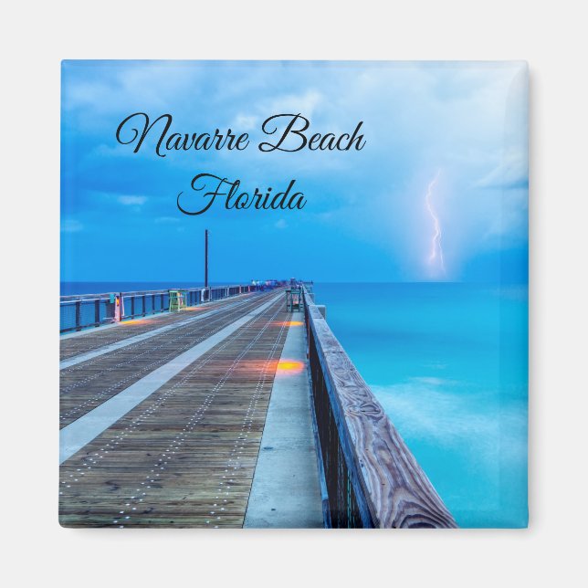 Lightning At Navarre Beach Pier Magnet (Front)