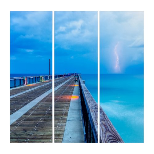 Lightning At Navarre Beach Pier Triptych