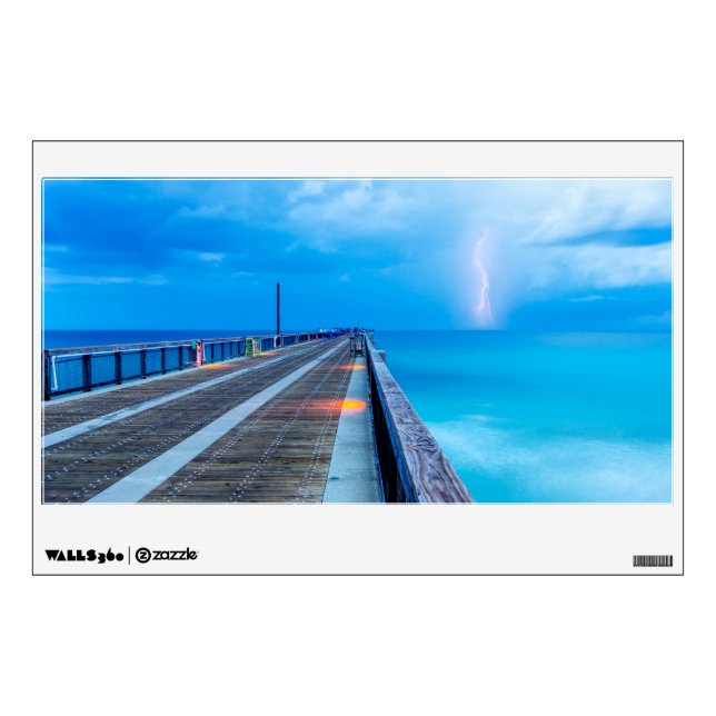 Lightning At Navarre Beach Pier Wall Decal (Front)