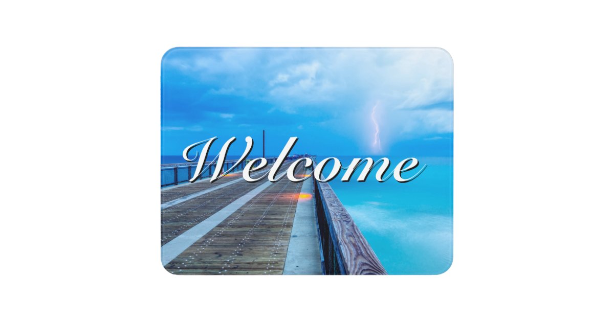 Lightning At Navarre Beach Pier Welcome Door Sign | Zazzle