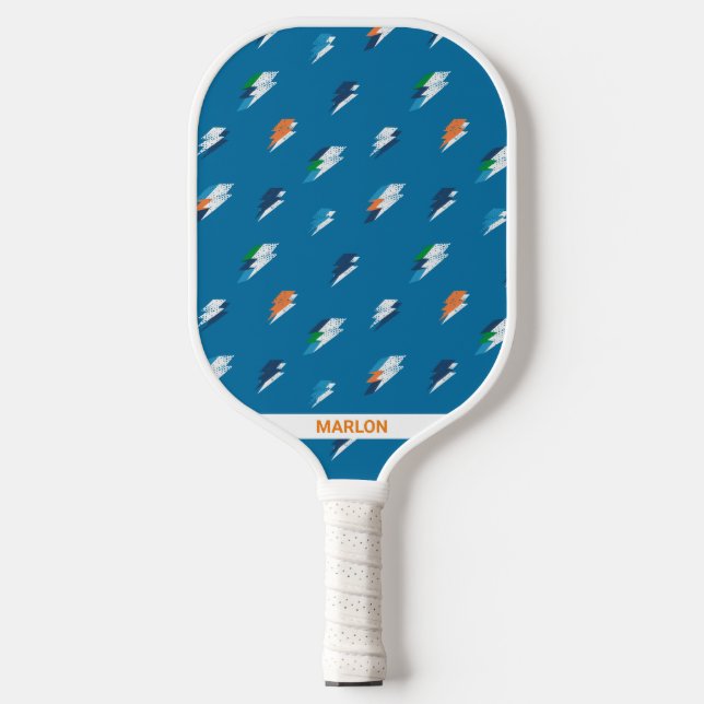 Lightning Bold Print on Blue Pickleball Paddle (Front)
