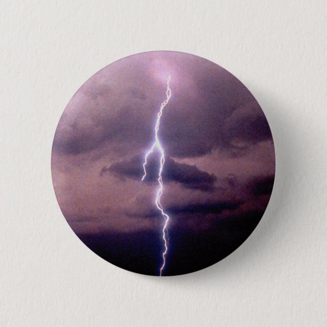 Lightning bolt during thunderstorm pinback button (Front)
