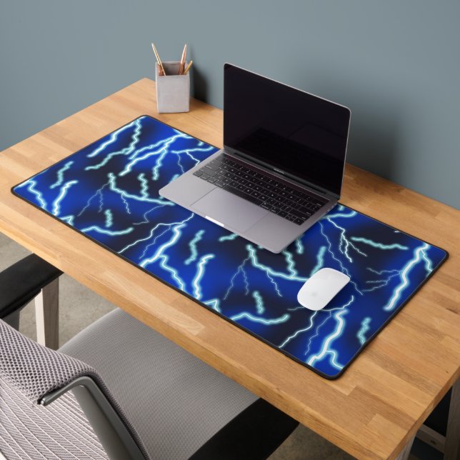 Lightning Bolt Electricity Thunderstorm Night Sky Desk Mat (Office 2)