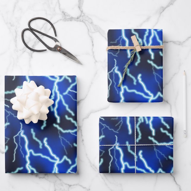 Lightning Bolt Electricity Thunderstorm Night Sky Wrapping Paper Sheets (Front)