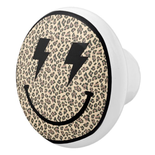 Lightning Bolt Eyes Leopard Smile Face  Ceramic Knob