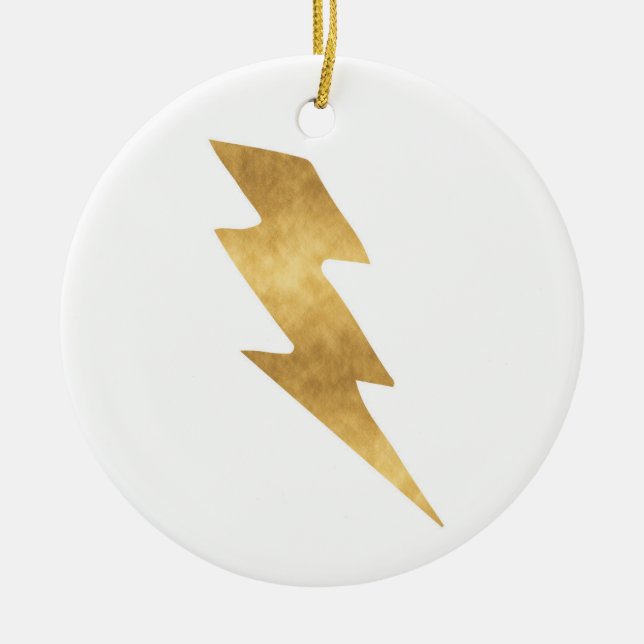 Lightning Bolt in Metallic Gold Ceramic Ornament (Front)