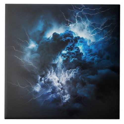 Lightning Bolt on Black Cloud Background landscape Ceramic Tile