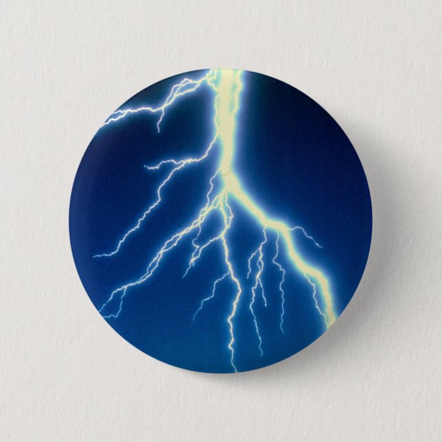 Lightning bolt over blue background pinback button (Front)