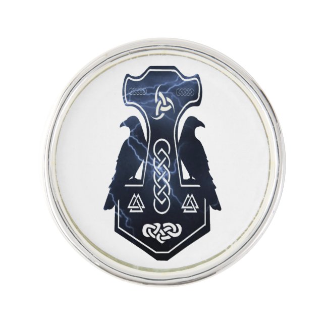 Lightning Bolt Thor's Hammer Lapel Pin (Front)