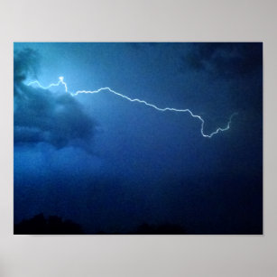 Lightning bolt, thunderstorm, night sky. poster