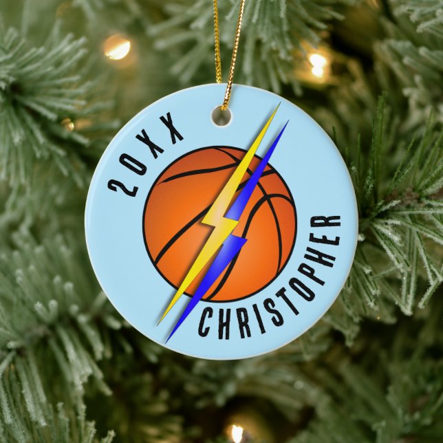 Lightning Bolts Basketball Christmas Ceramic Ornament (Tree)