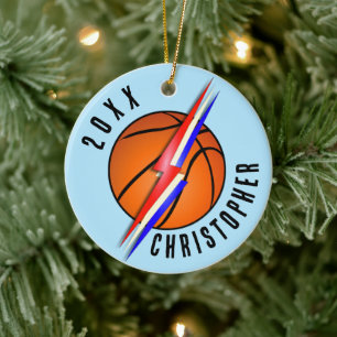 Lightning Bolts Basketball Christmas Ceramic Ornament