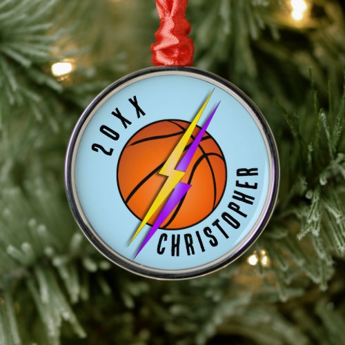 Lightning Bolts Basketball Christmas Metal Ornament