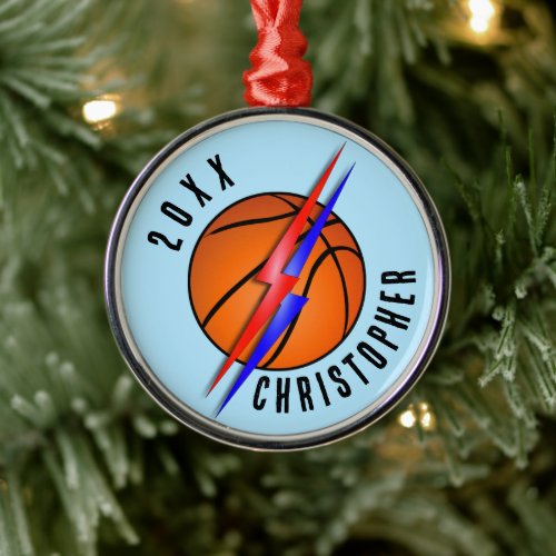 Lightning Bolts Basketball Christmas Metal Ornament