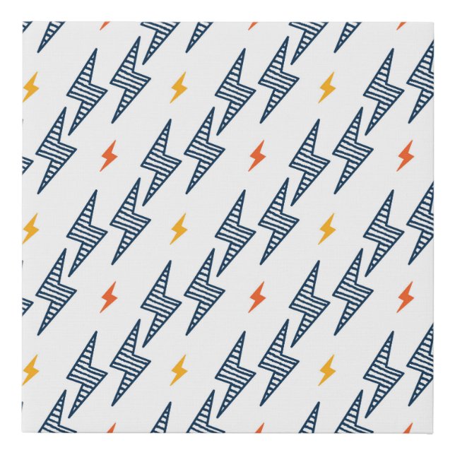 Lightning Bolts Doodle Seamless Flash Faux Canvas Print (Front)