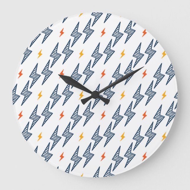 Lightning Bolts Doodle Seamless Flash Large Clock (Front)