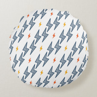 Lightning Bolts Doodle Seamless Flash Round Pillow