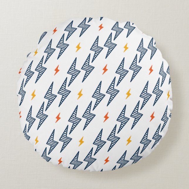 Lightning Bolts Doodle Seamless Flash Round Pillow (Front)