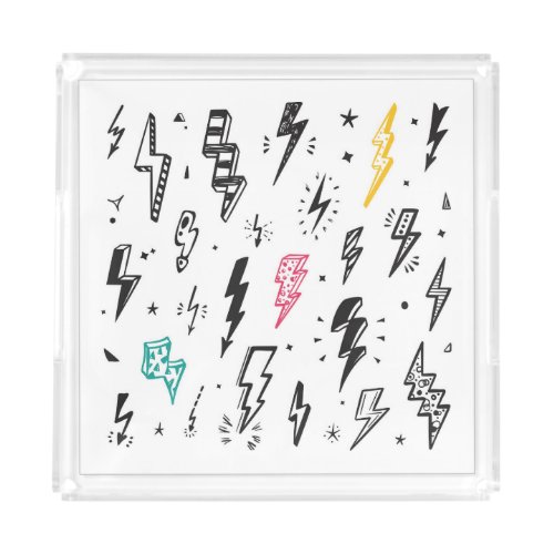 Lightning bolts hand_drawn doodle set acrylic tray